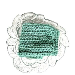 Hand Crafted Jade Green Dish Cloth Crochet Cotton Colorful Wash Cloth